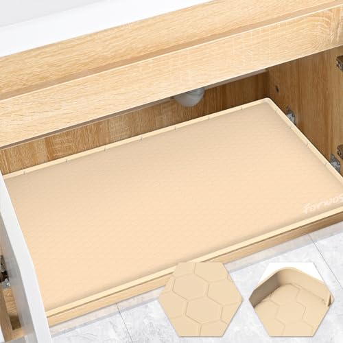 FORWOS Under Sink Mat, 28" x 22" Silicone Mats for Kitchen Waterproof, Under Sink Cabinet Organizers and Storage, Sink and Cabinet Protector, Under Sink Tray for Bathroom (Beige)