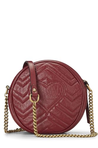 Gucci, Pre-Loved Red Leather GG Marmont Round Shoulder Bag Mini, Red