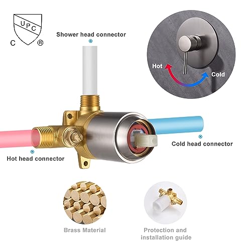 Rain Shower Head With Handheld Combo Set, Bathroom Shower System with Rough-in Valve, With Adjustable Extension Arm & 3-Way Diverter & Wall Mounted Shower Fixtures (8"round, Brushed Nickel)