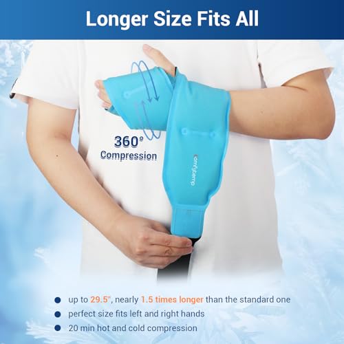 Comfytemp Larger Wrist Ice Pack Wrap for Carpal Tunnel Relief, FSA HSA Eligible, Reusable Longer Gel Wrist Brace Hot Cold Compression for Hand Pain Injury, Achilles Tendonitis, Arthritis, Surgery Gift