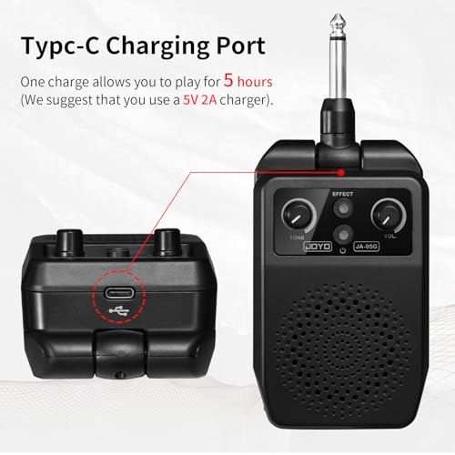JOYO Mini Guitar Amp 5W Portable Small Electric Guitar Practice Amp Bluetooth Rechargeable Guitar Amplifier Built-in 4 Effects Clean Distortion Overdrive Reverb, Black (JA-05G)