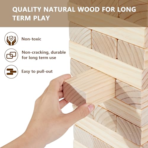 Aivalas Giant Timber Blocks Games, 56 Blocks Large Tower Outdoor Games - Includes Carry Bag and Scoreboard, Wood Stacking Yard Games Grows from 2FT to Over 4.2FT for Kids Adults Family