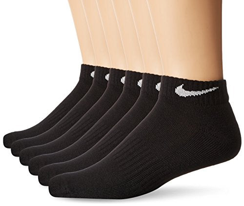 NIKE Unisex Performance Cushion Low Rise Socks with Band (6 Pairs), Black/White, Small
