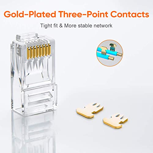 CableCreation Cat6 RJ45 Connectors, 10-Pack Cat6 RJ45 Ends, Ethernet Cable Crimp Connectors UTP Network Plug for Solid Wire and Standard Cable, Transparent