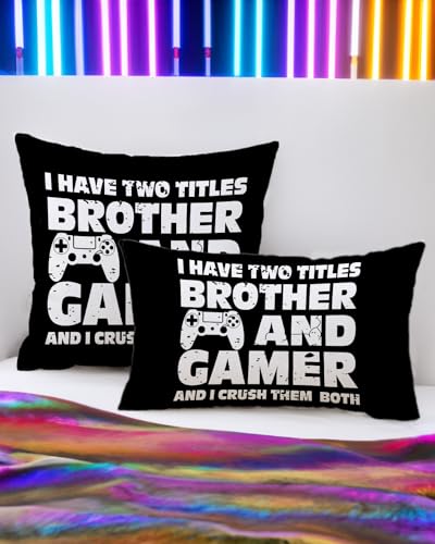 PreLiving Funny Gaming Throw Pillow Cover, Gamer Gifts for Teenage Boys, Kids Boys Gaming Room Decor, 12 × 20 Inch