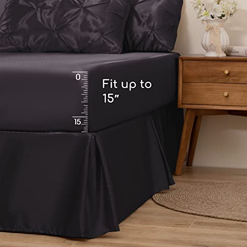 MR&HM Satin Comforter Full 7 Pieces - Luxurious Pinch Pleat Bedding Set with Comforter, Flat Sheet, Fitted Sheet, Pillowcases & Shams, Super Silky Soft Bed Set for All Season (Full, Navy Blue)