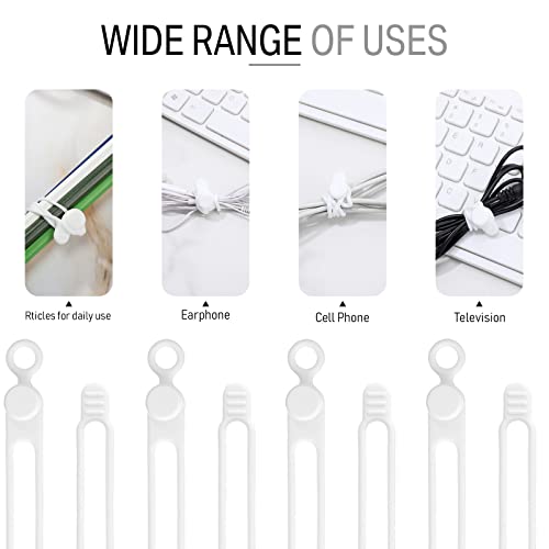 Nuanchu 40 Pcs Silicone Cable Ties Reusable Holder Adjustable Straps Multipurpose Charging Cable Organizer for Fastening Charging Cords Wires(4.17 Inch,White, Gray)
