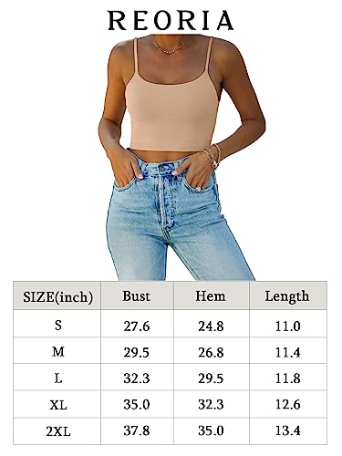 REORIA Women's Summer Sexy Sleeveless Adjustable Spaghetti Strap Cami Camisole Basic Fitted Seamless Yoga Cropped Tank Cute Crop Tops Black Medium