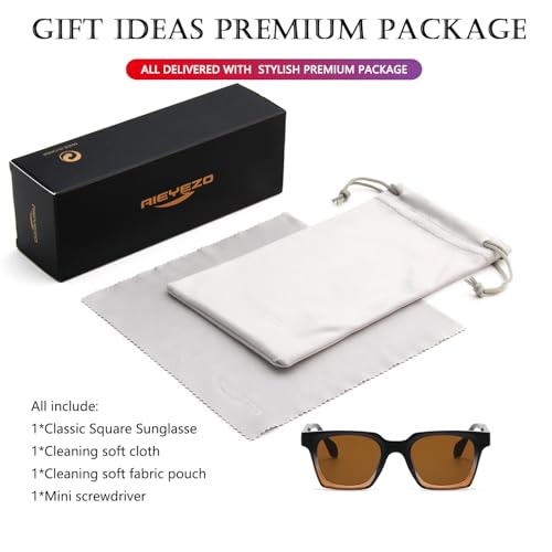 AIEYEZO Classic Square Sunglasses for Men Women Fashion Square Sun Glasses Trendy Designer Style Shades (Black Brown/Brown)