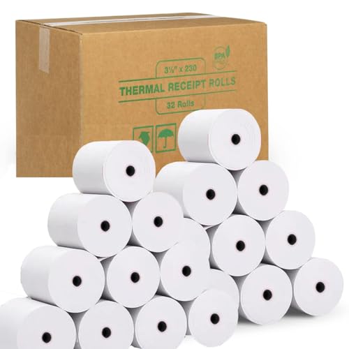 FHS 3 1/8” X 230’ Thermal Paper for Receipts - 32 Rolls of Receipt Paper Compatible with Wide Range of POS Systems for Small Business – Use as Receipt Paper, Cash Registers Printer, ATM Machine