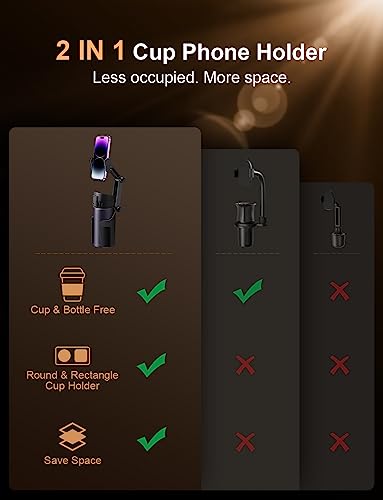 TAZENI 2-in-1 Cup Holder Phone Holder for Your Car Bottle Friendly Cup Cell Phone Holder Mount for Car Height Adjustable Sturdy Fit 4-7 inches Phones