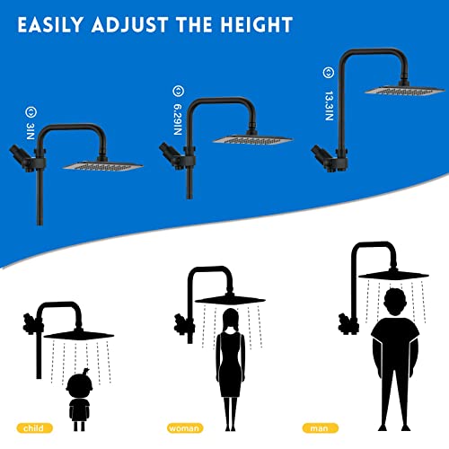 Ryamen Dual Shower Head Combo, Black 8'' High Pressure Rain/Rainfall Shower Head,5 Settings Adjustable Handheld Showers,with 15" Height Adjustable Slide Bar,Holder/59’‘ Hose