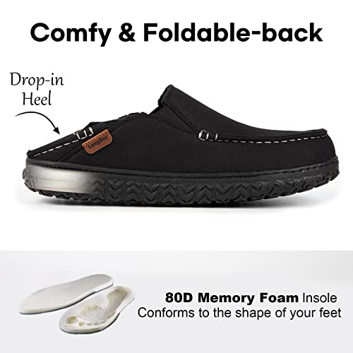 LongBay Men's Moccasin Slippers Cozy Breathable Memory Foam House Shoes for Indoor Outdoor Dark Grey, 9