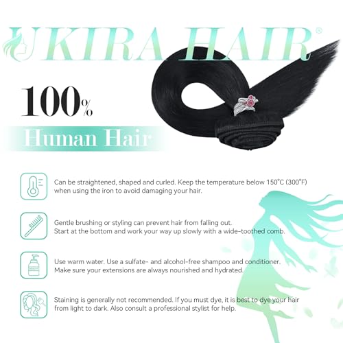 Ukira Black Hair Extensions Real Human Hair Clip in, 14 Inch 120g Jet Black Clip in Hair Extensions Real Human Hair, Natural Straight Full Head Remy Human Hair Extensions Clip in Extensions