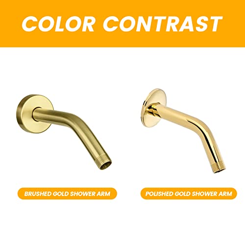 YASFEL Brushed Gold Shower Arm 6" Shower Extension Arm Pipe with Flange and Teflon Tape for Shower Head & Handheld Shower Head(SUS 304, Brushed Gold,NPT)