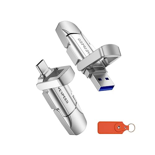 MOVE SPEED 128GB USB 3.2 Solid State Flash Drive 400MB/s High Speed Type C USB Drive USB Gen 2 Thumb Drive with Keychain Leather case