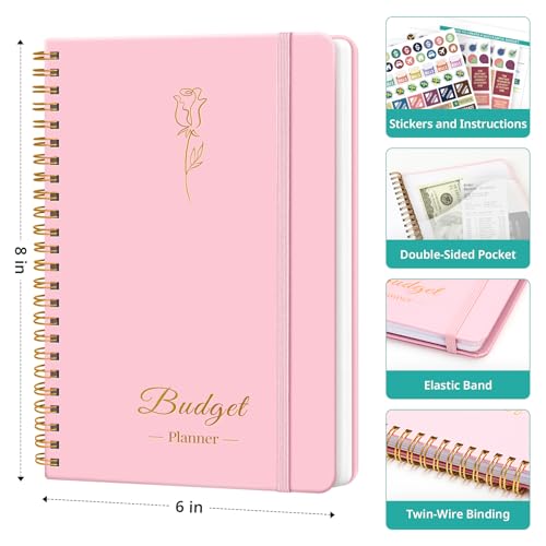 Budget Planner - Monthly Budget Book 2024 with Expense & Bill Tracker - Undated 12 Month Financial Planner/Account Book to Take Control of Your Money - Pink