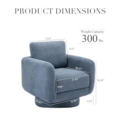 COLAMY Swivel Accent Chairs,Living Room Chair Upholstered Barrel Wide Modern Sofa Armchair Comfy Corner Bedroom Round Chair,Bue