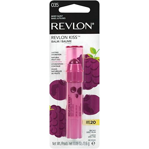 Revlon Lip Balm, Kiss Tinted Lip Balm, Face Makeup with Lasting Hydration, SPF 20, Infused with Natural Fruit Oils, 035 Berry Burst, 0.09 Oz