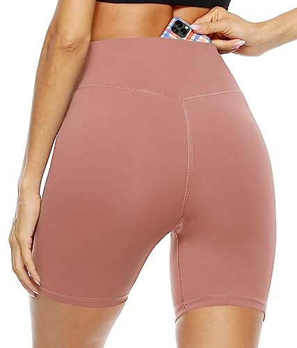 PERSIT Women's High Waist Print Workout Yoga Shorts with 2 Hidden Pockets, Non See-Through Tummy Control Athletic Shorts