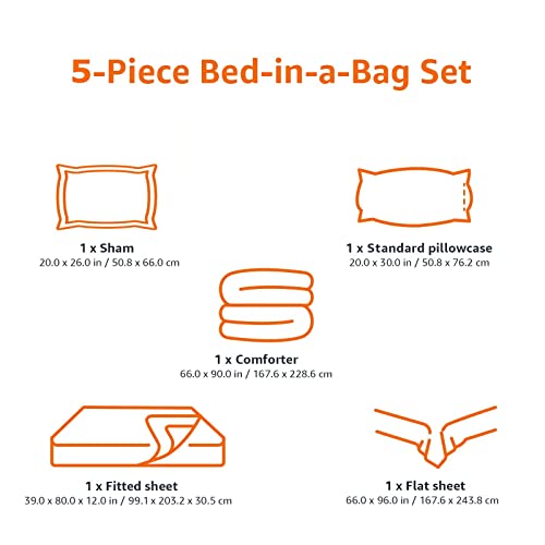 Amazon Basics Lightweight Microfiber Bed-in-a-Bag Comforter 5-Piece Bedding Set, Twin/Twin XL, Coral Medallion, Printed