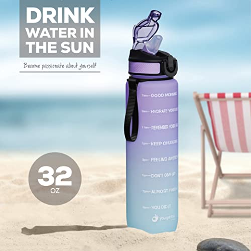 YOU GOT THIS LIVING Motivational Water Bottle with Time Marker, 32 oz Water Bottle, Sports Water Bottle with Spout, Achieve All-Day Hydration SpillProof, BPA FREE