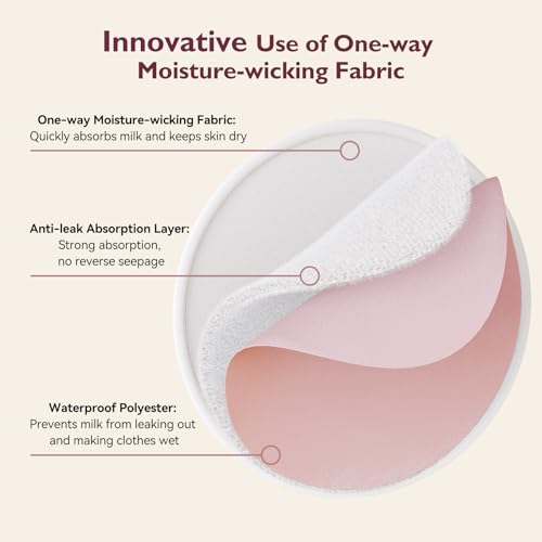 Momcozy Reusable Nursing Pads, Innovative Use of One Way Moisture-Wicking Fabric & 3-Layer Washable Breast Pads, Ultra-Thin Design, Light and Unburden, 14 Pack + Wet & Dry Separation Bag + Wash Bag