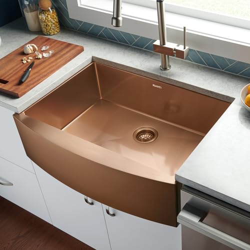Ruvati Copper Tone 30-inch Apron-Front Farmhouse Kitchen Sink - Matte Bronze Stainless Steel Single Bowl - RVH9660CP
