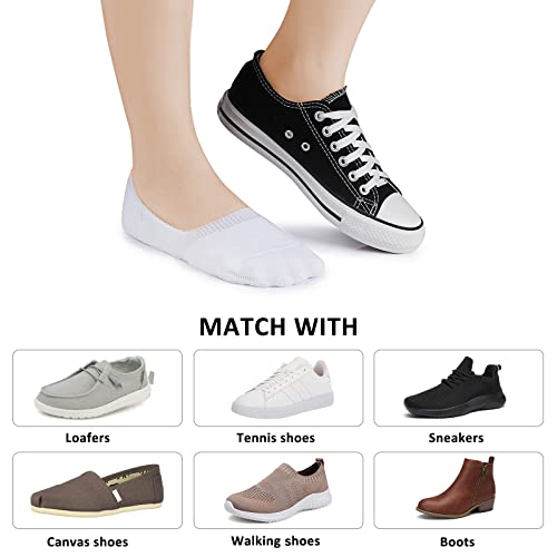 Leotruny 6 Pairs Unisex Thick Cushion Athletic Cotton Non Slip Low Cut Flat Liner No Show Socks (Medium, C01-Black/White/Light Gray)