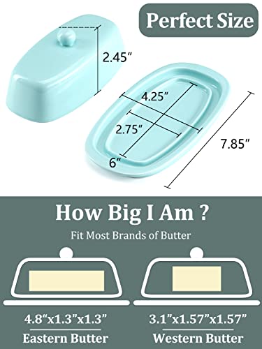 Yedio Ceramic Butter Dish with Lid and Knife for Countertop Refrigerator, 8 Inch Butter Holder with Porcelain Covered Knob Handle for East West Coast Butter Stick, Black