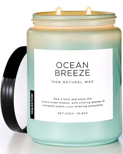 M&SENSE Candle Ocean Breeze Scented, 19.4oz 110 Hour Long Lasting Candle, 2 Wick Pineapple & Mango Scented Natural Soy Candles for Home Scented, Stress Relief Candle Gifts for Women/Men