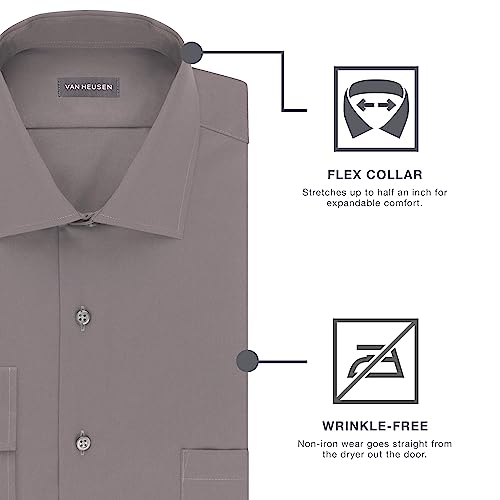 Van Heusen Men's Dress Shirt Regular Fit Flex Collar Stretch Solid, Black, 17" Neck 32"-33" Sleeve