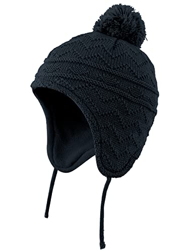 Connectyle Toddler Boy Knit Winter Hat with Ear Flaps Knit Kids Hat with Pompom Fleece Lined Beanie Cap M Blue+Purple