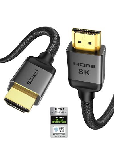 Silkland 1FT Short 10K 8K HDMI 2.1 Cable, (Nylon Soft Braid) Ultra High Speed HDMI Cable [8K@60Hz, 4K@120Hz 144HZ] 48Gbps, HDR 10+, eARC, ARC, HDCP 2.2&2.3, Compatible for PS5/Xbox/Roku TV