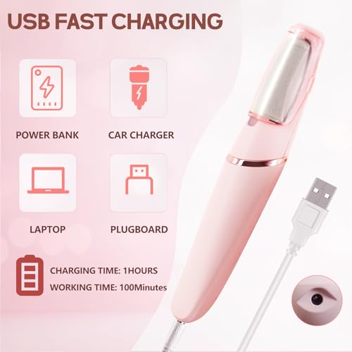 Smooth Pedicure Wand, Electric Foot Callus Remover Rechargeable Pedicure Tool Callus Remover for Feet Electronic Foot File, Feet Care for Removes Dry Hard & Dead Skin Ideal Gift (Pink)