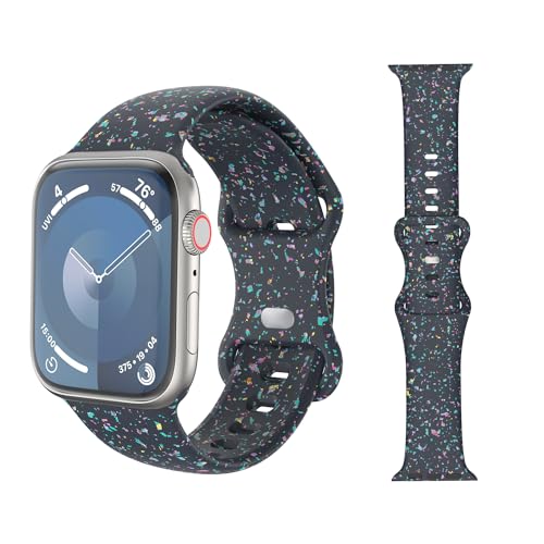 MoKo Watch Strap Compatible with Apple Watch Series 9 8 7 6 5 4 3 2 1 SE 38/40/41mm, Colorful Flakes Pattern Silicone Band Replacement Sport Wristband, Dark Blue