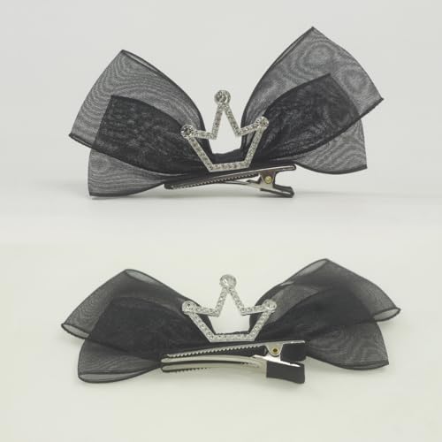 Small Black Orgenza Ribbon Layered Bow Hair Clips -2Pcs