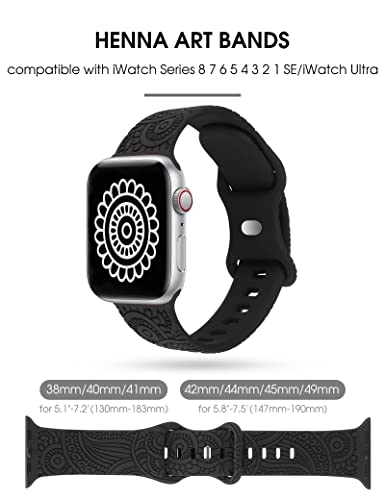 TOYOUTHS 2 Packs Boho Engraved Bands Compatible with Apple Watch Bands 45mm 44mm 42mm 49mm Women Men Girl, Bohemian Designer Sport Silicone Dressy Straps for iWatch Series 9/Ultra/SE/8/7/6/5/4/3/2/1