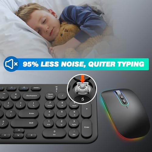 cimetech Bluetooth Keyboard and Mouse, Rechargeable Dual-Mode (Bluetooth 5.1 + USB) Wireless Keyboard and Mouse Combo, Ultra-Slim Multi-Device Keyboard for Mac, iPad, Computer, PC, Windows - Black