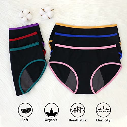 Nalwort Teen Girls Period Underwear Menstrual Period Panties Leak-Proof Cotton Protective Briefs Pack of 6