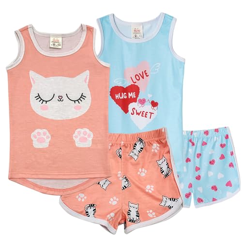 MyFav Tank Tops Pajamas Set for Girls Summer Cat Heart Sleeveless Sleepwear Kid 2 Pieces Nightwear PJs,Pink Panda,14Y