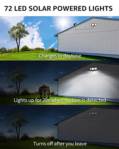 Lepro Solar Lights for Outside, WL5000 Motion Activated Security Lights, Separate Solar Panel, 3 Adjustable Head 270° Wide Lighting Angle, IP65 Waterproof Wall Lamp for Porch Yard Garage