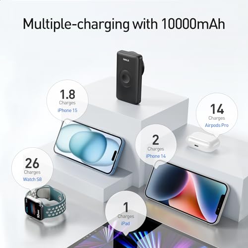 iWALK MAG-X Magnetic Wireless Power Bank with iWatch Charger,10000mAh PD Fast Charging Portable Charger Compact Battery Pack Compatible with iPhone16 /15/14/13/12 Series,Apple Watch Ultra/8/7/6/5/4