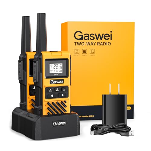 Gaswei G1pro Heavy Duty Long Range Walkie Talkies for Adults, Rechargeable 2 watt Emergency Two Way Radios, 22 Channel Walky Talky with Li-ion Battery, IP67 Waterproof ，VOX ，FRS, USB-C (2pack)