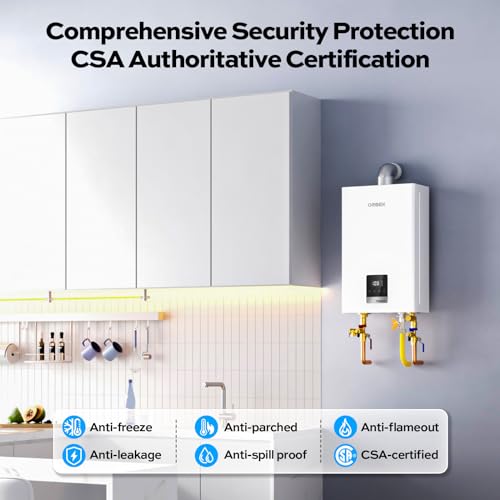 80,000 BTU Residential Indoor Natural Gas Tankless Water Heater, ORBEK 120 Volt On-demand Instant Hot Water Heater, Up to 3.6 GPM, CSA Certified Multiple Points of Use Water Heater