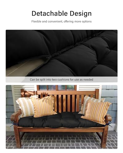 YEFU Porch Swing Cushion, Outdoor Swing Cushions Replacement with Backrest, Thickened Waterproof Bench Cushion for Patio Furniture, 48x40x5 Inch, Black