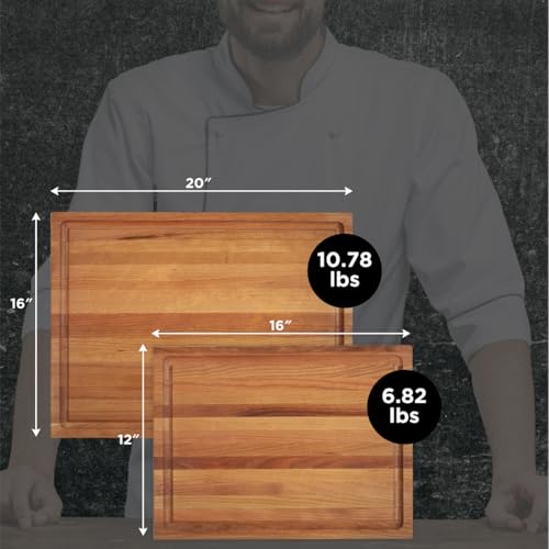 Medium Wood Cutting Board from American Cherry - A Reversible Butcher Block That Comes with Juice Groove for Cutting Meat and Juicy Veggies Easily - Cherry Chopping Board - 16x12x1.5 inches