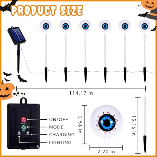 6 Pack Solar Halloween Lights,Eyeball Garden Stake Lights Outdoor Halloween Decorations,8 Modes Waterproof Pathway Lights for Yard Lawn Patio Walkway Party Decor (Purple)