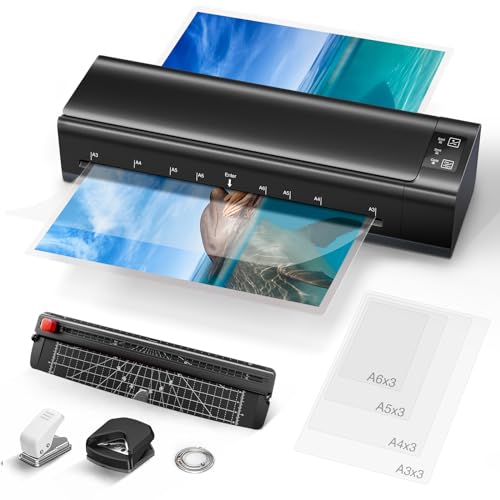 Laminator, 13 Inch Lamination Machine for A3/A4/A5/A6, with 6 in 1 Personal Desktop Cold & Hot A3 Laminating Machine, 60s Warm-Up Jam-Free laminator Machine with 12 Pouches for Office, School, Home