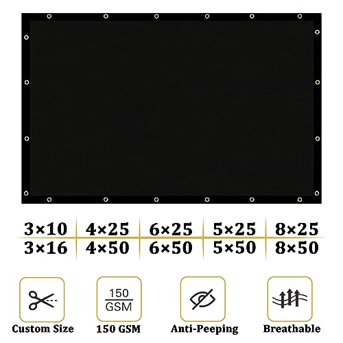 Shade&Beyond 6' X 141' Customized Size Privacy Screen Fence Black 170 GSM Fencing Mesh Shade Net Cover for Wall Garden Yard Backyard Indoor Outdoor Home Decoration, Black, FR10